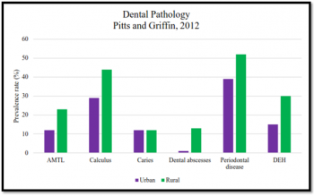 Figure 3. Prevalence rate across urban and rural settlement of dental pathology data of Pitts and Griffin, 2012.
